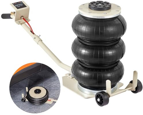 VEVOR Pneumatischer Wagenheber Air Jack 3 t, Weiß Dreifachbeutel-Luftheber 140-450 mm Hubhöhe Airbag Luftwagenheber mit langem Griff, 5 Minuten Hub Luftheber Wagenheber für SUV, LKW, Pkw usw.