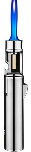 Långhalsad påfyllningsbar butanbrännare, vindtät justerbar låga for grill, kök, camping, öppen spis(Silver)
