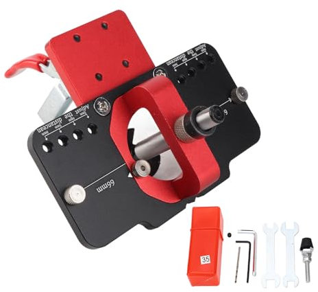 Gabarit de Charnière Dissimulée en Métal, Gabarit de Charnière de Porte Dissimulée de 35 Mm avec Perceuse et clé à Bois, Gabarit de Charnière D'armoire pour Outil de Montage de