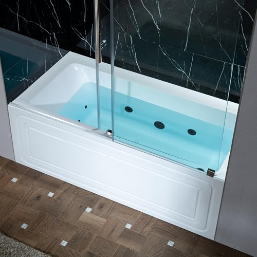 WOODBRIDGE 60 x 30 Alcove Acrylic Rectangular Whirlpool Heated Jetted Tub in White with right Drain, Matte Black Finish, BS666-R-MB02