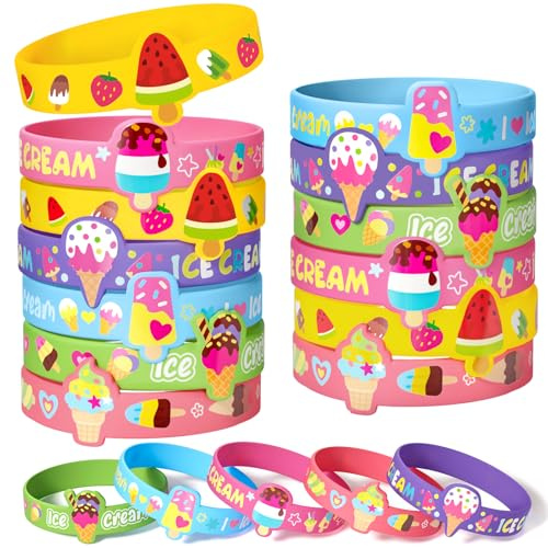 Toyssa 24 Piezas Pulsera de Silicona, Pulseras Niños Cumpleaños Relleno Piñata Regalos Detalles Cumpleaños para Niños Niñas (Helado)