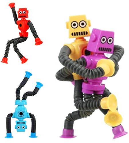 Robot Telescópico con Ventosa, 4 PCS Robot de Juguete telescópico con Ventosa, Divertido Ventosa Telescópica Juguete, para Descompresión para Niños y Adultos (Rojo, Amarillo, Azul, Morado)