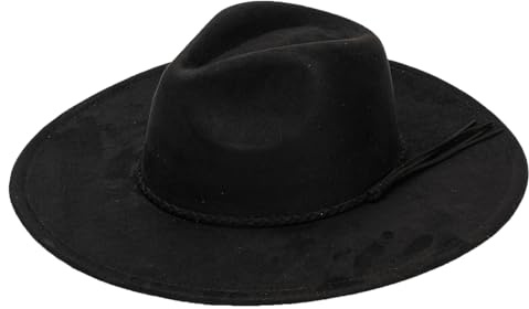 Unisex Big Wide Brim Fedora Hats for Women Men Western Suede Hat Large Felt Panama Hat Rancher Cap with Belt (A-Black, ONE Size)
