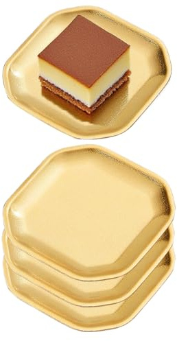 SANQIAHOME 12x12 cm quadrati Piattini da antipasto, in acciaio inox Piccoli piatti,Set di 4,oro,Dessert Piatti per Sushi, Frutta forno/Lavabile in lavastoviglie