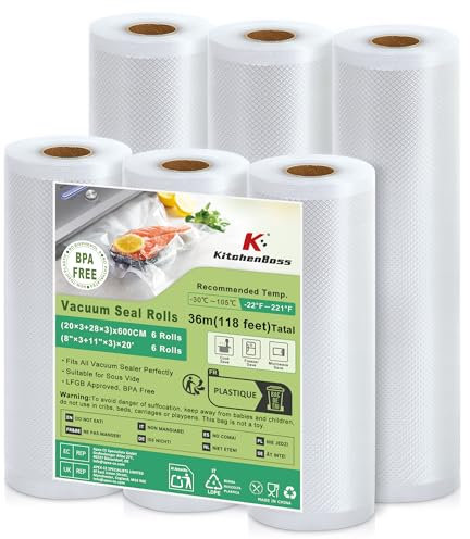 KitchenBoss Sacs Sous Vide Alimentaire 6 Rouleaux：28 x 600 cm + 20 x 600 cm, Rouleau Sous Vide Alimentaire pour Machine Sous Vide des Aliments et la Cuisson Sous Vide