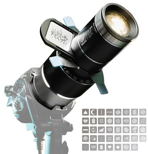 DF DIGITALFOTO Optical Snoot Bowens Mount Gobo Proyector, con 39 gobos, accesorio de proyección para foco de fotografía, compatible con Aputure Amaran 100X/D 200D/X, Godox SL60, Nanlite FS150B