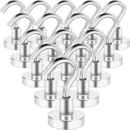 Genérico Gancho Magnético Neodimio 12 mm – Pack 14 Uds | Ganchos con Imán Potente para Cocina, Nevera, Taller, Camper o Furgoneta | Soporta Hasta 5 Kg