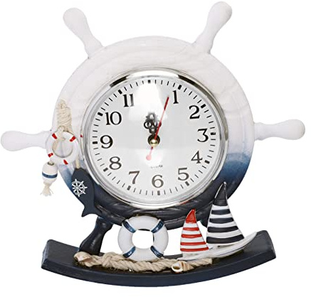 Cabilock Horloge de Table de Style Méditerranéen, Ornement Décoratif en Bois, Silencieuse, pour Salon ou Bureau, Création Originale