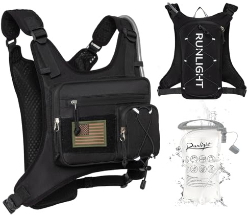 Chaleco para correr, ligero, bolsillo ajustable en el pecho con funda para pistola, bolsillo con burbuja de agua de 1,5 l, chaleco reflectante para correr para hombre y mujer, para senderismo en