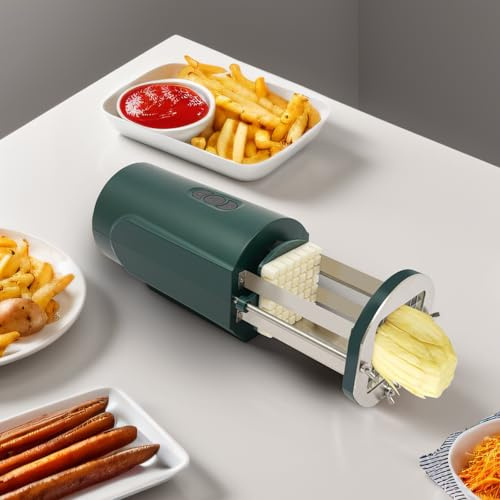 Elektrisk pommes frites skärare av rostfritt stål, multifunktionell potatisskärare och grönsaksskivare med 12 & 8 mm blad, för potatis, morötter, gurkor