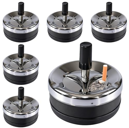 6 Stück Drehaschenbecher Aschenbecher Für Draussen, Windaschenbecher mit Deckel, Moderner Drehaschenbecher, Drehen Aschenbecher Tischaschenbecher für Home Office Balkon Partys Bar 9 x 9,5 cm (Schwarz)