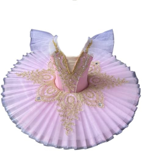 OTMYIGO Tutú Profesional de Ballet para niños, Traje de competición de Baile de Bailarina de El Lago de los cisnes para niñas panqueques,Rosado,130