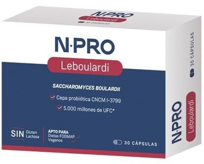 NPro SALUD INTESTINAL Leboulardi 30 kapslar Saccharomyces Boulardii | 5000 miljoner CFU, med prebiotika, stöd för mikrobiotisk obalans, flora vård vid användning av antibiotika