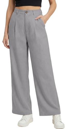 Muwodkdn Pantalon Femme Fluide Été Chic et Elegant Taille Haute Gris XXL