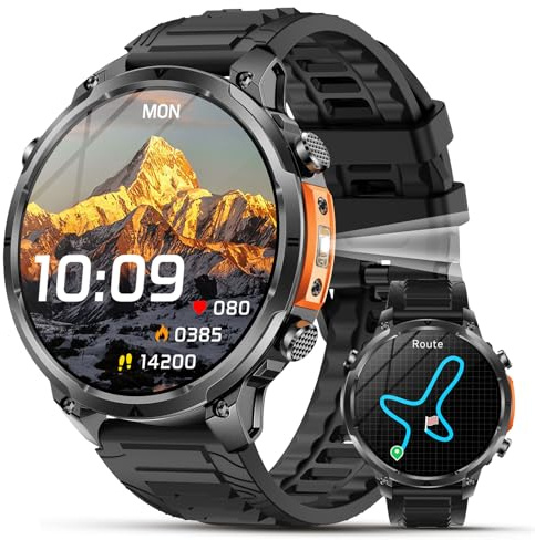 Lgnitek 2026 Nuovo GPS Smartwatch, Rugged Orologio Smartwatch Con Chiamate Bluetooth,1.7 Militari Smart Watch Per Frequenza Cardiaca,SpO2,Sonno, Stress,720MAH,Torcia,120+ Modalità Sport Android iOS