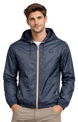 Geographical Norway Boatom Men chaqueta impermeable hombre con capucha fija cremallera completa bolsillos laterales parche pecho estilo cortavientos urbano