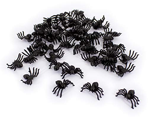 Oblique Unique® 50 kleine Spinnen aus Kunststoff für Halloween Fasching Karneval Streudeko Tisch Deko Schwarz