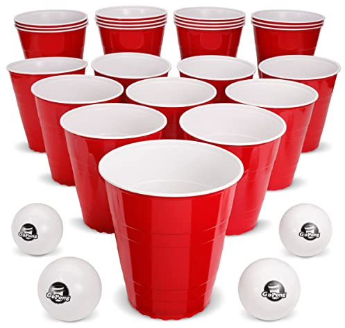 GoPong Giant Yard Pong Drinking Game for Adults, Indoor/Outdoor Lawn, Beach, and Tailgating Beer Pong Party Game 24 Heavy Duty Giant Cups with 4 Balls