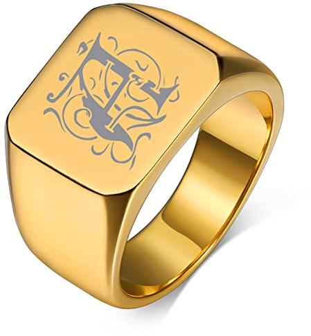Custom4U Chevaliere Homme Personnalisable Lettre A-Z Initiale Plaqué Or Taille 64 Acier Inoxydable