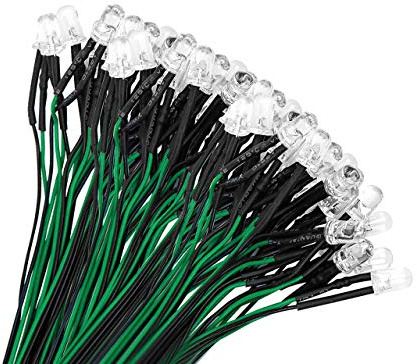 YIXISI 100 PCS 5mm LED Dioderljus, Sänddiod, LED Lampa med Rund Huvud, Ultra Bright 12V, 20cm Förkopplad, Grön