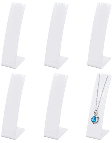 FINGERINSPIRE 6 Pcs Acrylic Necklace Holder 11cm Height White Earring Necklace Stand L-Shape Jewellery Necklace Organizer Counter Store Jewelry Storage Showcase for Chain Pendant