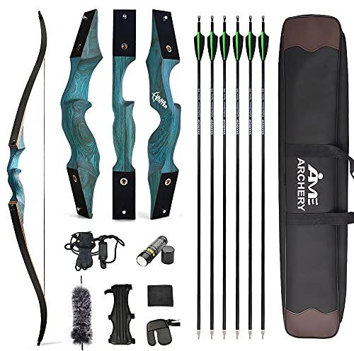 AMEYXGS 60 Bogenschießen Takedown Recurve Bogen und Pfeil Set 20-60LBS Jagdbogen Sportbogen für Schießen Holzriser mit Bogenzubehör Rechtshänder Recurve Bogen für Erwachsene (20lbs)