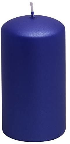 G Decor Indigo Blue, Unscented Paraffin Wax, Varnished Metallic Shimmer Pillar Candles, Great for Christmas, Anniversary or New Home Gift (Small Pillar)