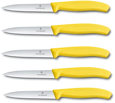 Victorinox Swiss Classic grönsaksknivar i set om 5 delar, gul, 10 cm med tandad kant, tomatkniv