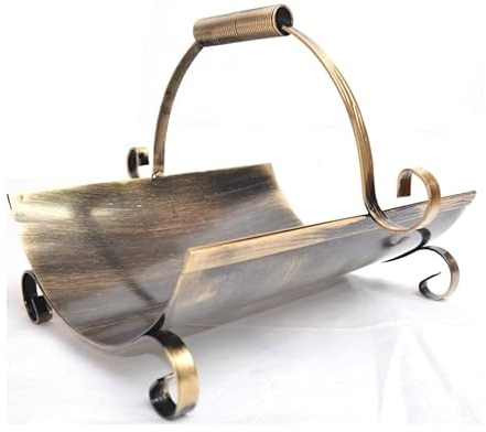 Dixiestore Cesto per legna da ardere | Cestino porta legna in metallo 294 portalegna | Cesto in metallo solido ed efficace per riporre la legna da ardere, color oro