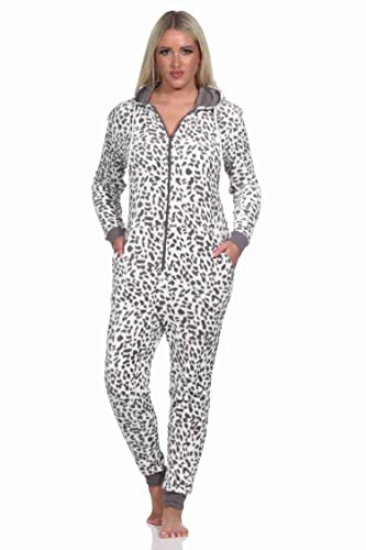 Normann Damen Schlafanzug Einteiler Jumpsuit Overall aus Coralfleece im Animal Look, Farbe:braun, Größe:40/42
