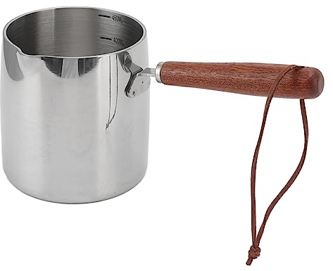 Scaldaburro Multifunzione Scaldalatte in Acciaio Inox con Fondo Ad Induzione con Manico in Legno per Avanzi di Burro e Cioccolata