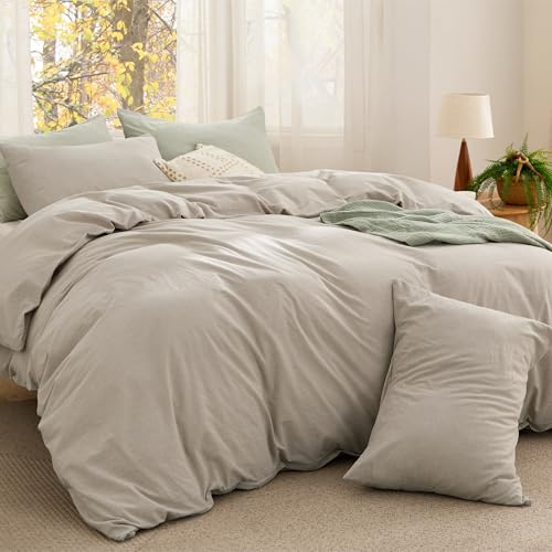 Bedsure PureWoven Cotton Comforter Set Prewashed, King, Linen