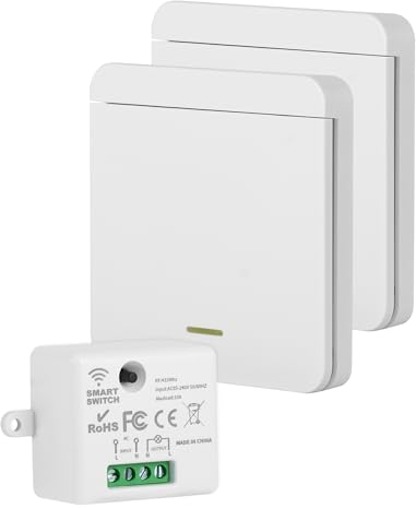 2 Funkschalter Licht LAOYE Funklichtschalter Set Drahtloser Lichtschalter Funkschalter mit Empfänger Bis 50m Reichweite Keine Verkabelung Erforderlich Wireless Lichtschalter Fernbedienung 230v