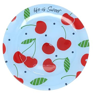 Pavilion - Life Is Sweet - 8 Round Glass Appetizer Cherry Patterned Serveware Plate