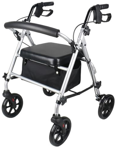 Deambulatore Rollator Pieghevole,alluminio Rollator,deambulatore per anziani 4 ruote,deambulatore da esterno,Altezza regolabile,Per esterno e interno silver