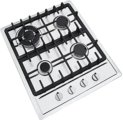 4 Flammig Eingebaut Gasherd für professionelle Köche Hausgebrauch Edelstahl Gaskochfeld, Erdgas Propangas Gaskocher mit Eisenrahmen Stützen 51 * 59cm