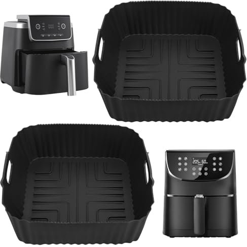YQL 2PCS Square Air Fryer Silicone Liners Reusable, Air Fryer Accessories for Ninja PRO 4.7L AF140UK/ Ninja Speedi 5.7L ON400UK/ Ninja Crispi 3.8L Containers, COSORI 4.7L/ 5.5L & Other Single Airfryer