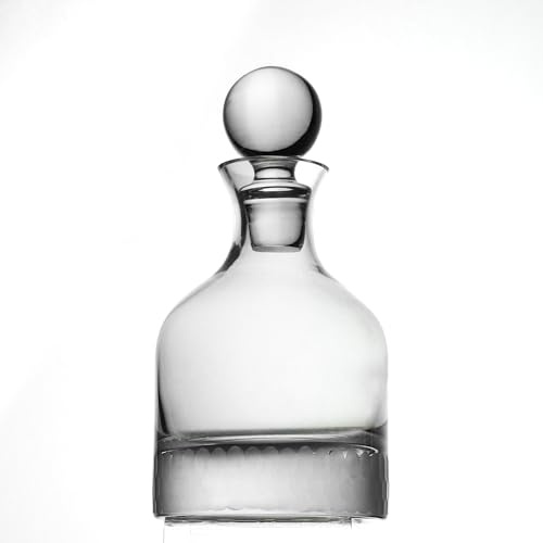Amehla “Hive” Handblown Crystal Whiskey Decanter, 34 oz Honeycomb Etched Liquor Carafe with Stopper