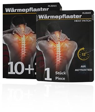 Rubaki Wärmepflaster 12h – 11er Set Luftaktivierter Heat Patches gegen Rückenschmerzen & Verspannungen – Für Rücken, Nacken, Schulter, Arme & Beine – Ideal bei Sport, Alltag & Menstruationsbeschwerden