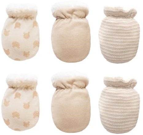 TUONYIS 3 Paar Baby Fäustling Handschuhe, Weich Baumwoll Babyfäustlinge Winter Warme Handschuhe Neugeboren Fausthandschuhe Wolle Gefüttert Handschuhe für 0-12 Monate Baby Jungen Mädchen (Braun)