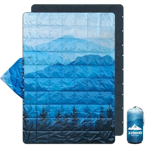 zzlamb Hooded Stadium Blanket,Waterproof Outdoor Camping Blanket Polar Fleece,Warm Windproof Portable for Stadium,Sports,Picnic,Beach,Car,Pets,56x75in Cyan Ridge Fade