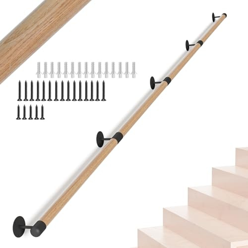 13 ft/400 cm, ringhiera rotonda in legno, ringhiera per scale interne, montaggio a parete, ringhiera per scale, corridoio antiscivolo, loft, Guardrail, ringhiera di sicurezza per anziani, bambini