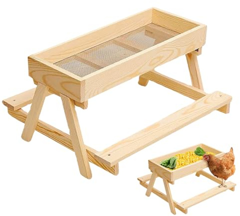 Máquina De Alimentación De, Mesa De Alimentos De con Estante De Malla, Soporte De Diseño De Madera para Patos Gallineros De Animales De Granja De Aves De Corral Alimenticio De Alimen