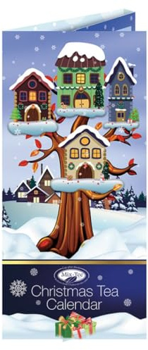 Mix-Tee Calendario dell'Avvento Natalizio con 24 Filtri di Tè, Tema Villaggio Invernale, 1,75g per Filtro