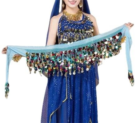 Bufanda de cadera con cadena de cintura gitana para mujer, para ropa de baile y falda de cadera colorida oriental