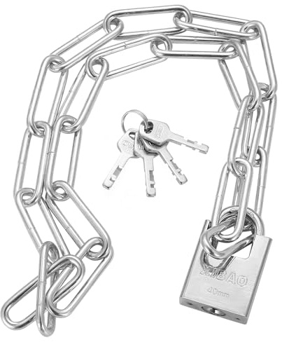 Stainless Steel Security Chain with Padlock, 1 Meter Motorbike Chain Lock, Heavy Duty Metal Chains, High Security Bicycle Lock Links and Locks for Motorbike Bicycle Scooter Gate Motorcycle Door