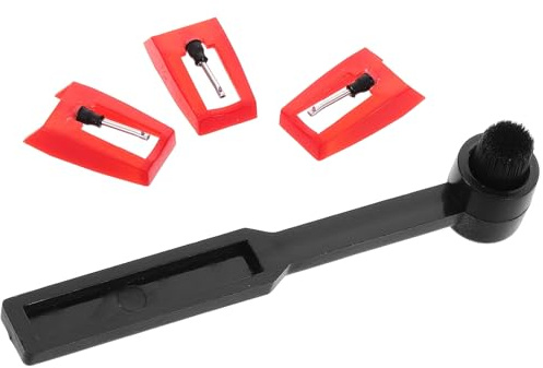 SECFOU Kit de Agujas para Fonógrafo con Cepillo Limpiador Agujas Repuesto de Rubí para Tocadiscos Vinilo y Cepillo de Limpieza para Cuidado del Stylus y Mejora de Audio