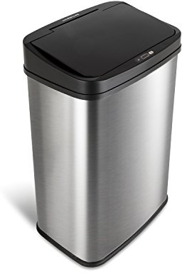 Ninestars 13 Gallon Automatic Trash Can, 50L Touchless Motion Sensor Garbage Can with Odor-Sealing Lid, Rectangular Stainless Steel, Black Trim