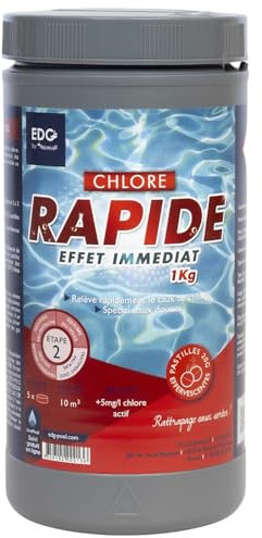 EDENEA - Chlore Rapide Piscine - Chlore Choc - Spécial Eaux Vertes - Boite 1kg - Pastilles 20g - Effet Immediat - EDG