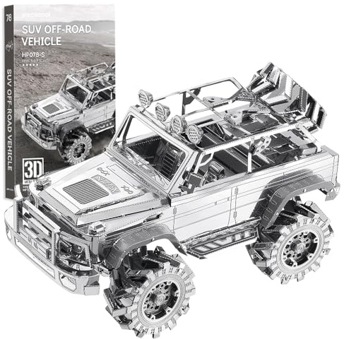 Piececool 3D Puzzle Metal Silver Off-road Vehicle, Classic Automobile Craft Model Kits for Adults to Build, 3D Puzzles Adult Teens for 304 Stainless Steel, Ideal as Gifts, Home Decoration, 157 Pieces